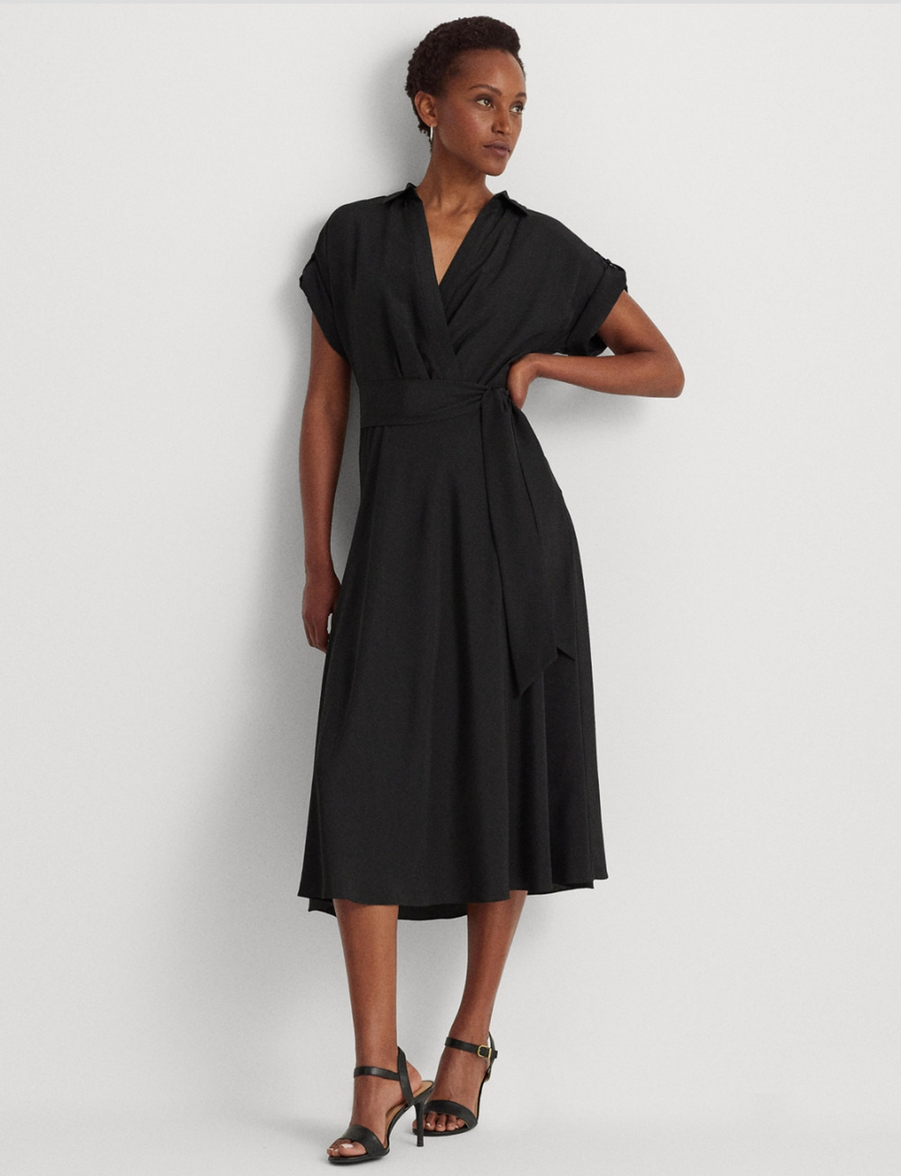Lauren Ralph Lauren Surplice Crepe Dress Black Size 10 (NewDefect/Missing Belt)